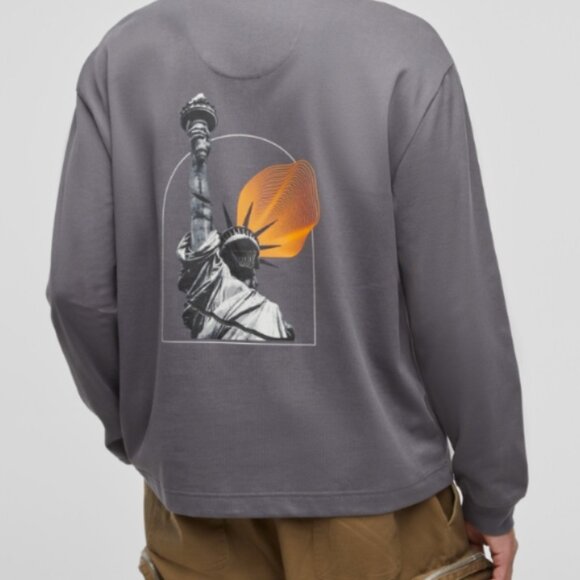 Mode of One Mens Liberty Long Sleeve Relaxed Fit Tshirt iEbony Grey M - Picture 2 of 8